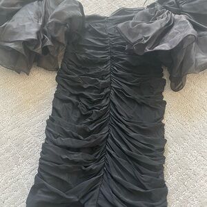 SHEIN Black Ruched Off-Shoulder Mini Dress with Puff Sleeves worn once